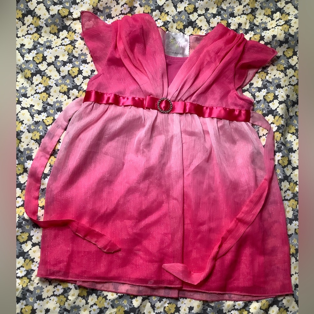 Youngland Pink Ombre Girls Dress Top with Satin Belt Y2K